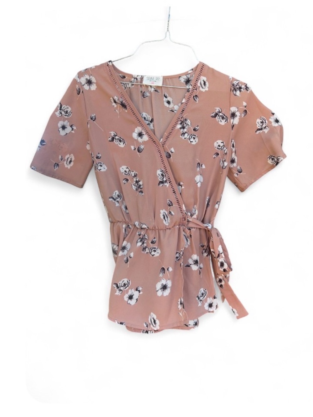 Sienna Sky Floral Wrap Blouse - Mauve Pink - XS